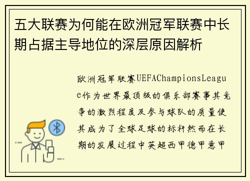 五大联赛为何能在欧洲冠军联赛中长期占据主导地位的深层原因解析